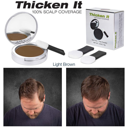 Thicken It Hair Powder - LIGHT BROWN - 100% Scalp Coverage, Talc-Free, Water Resistant Hair Loss Concealer