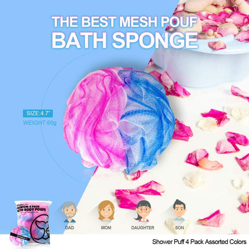 Loofah Sponge Bath Sponge - 4 Pack for Women and Men (Blue Pink Combine)