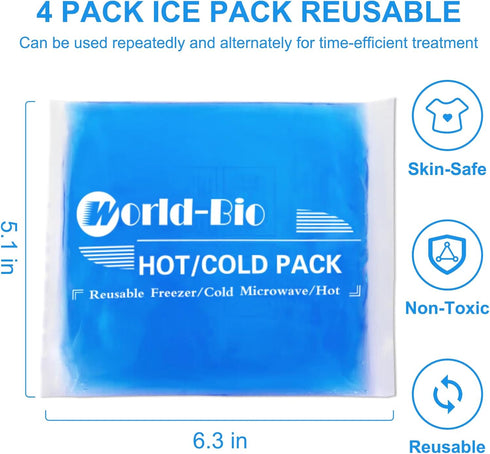 Gel Ice Packs for Injuries, Reusable 4 Pack Hot Cold Flexible Ice Packs, Gel Cold Compress for Pain Relief, Surgery
