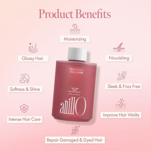 Rosy Night Repair Hair Ampoule Treatment - Protein, Peptide, Amino Acid Complex for Damaged & Dyed Hair, Musky Floral