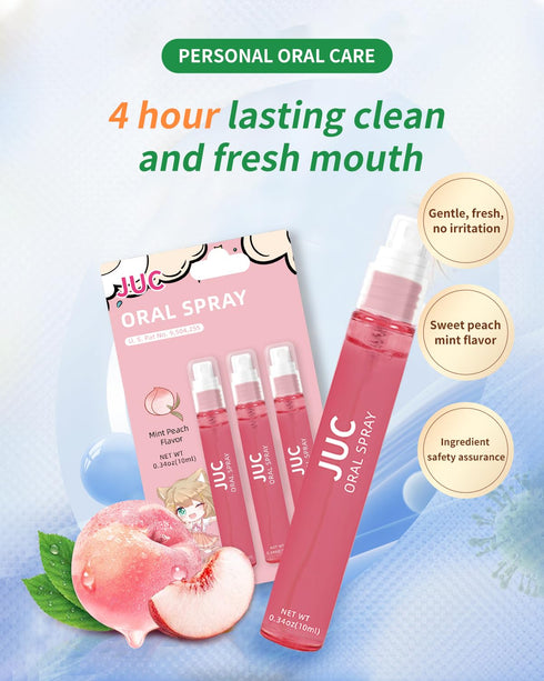 3 Count Mint Breath Spray, Mouth Freshener for All Ages, 0.33OZ (10ML) Mint Peach Flavor