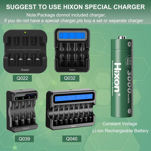 Hixon 1.5V 12Pack 3000mWh Device,1600Cycle,Max 3.8A AA Rechargeable Lithium Batteries, High Capacity Double AA