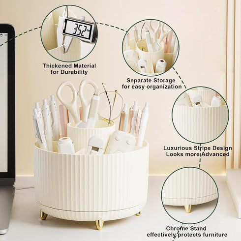 Makeup Brush Holder Organizer, 360° Rotating Makeup Brush Cup, 5 Slot for Cosmetics, Nail Polish, Bathroom Vanity