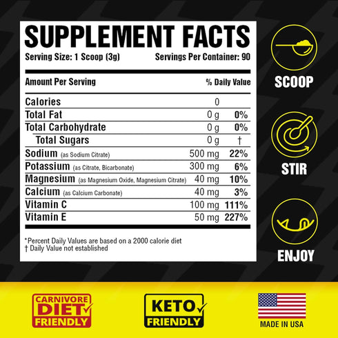 Premium Hydration Powder for Carnivore Diet, Balanced Electrolyte Support, Zero Carb, 90 Servings (Unflavored)