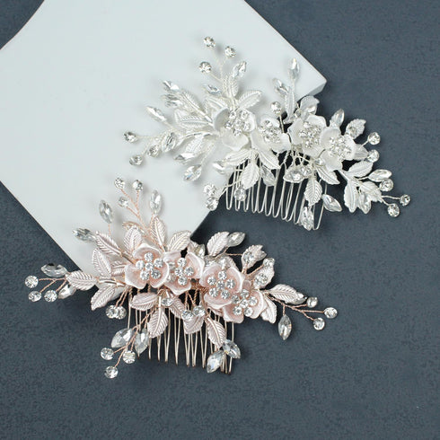 Wedding Rhinestone Hair Comb, Crystal Bride Hair Combs, Flower Side Combs, Leaf Headpiece Accessories for Women (Silver)