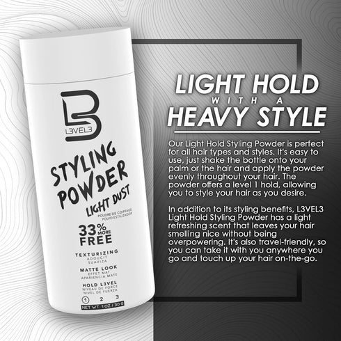 L3 Level 3 Light Hold Styling Powder, Natural Matte Hairstyle, Texturizing & Volumizing
