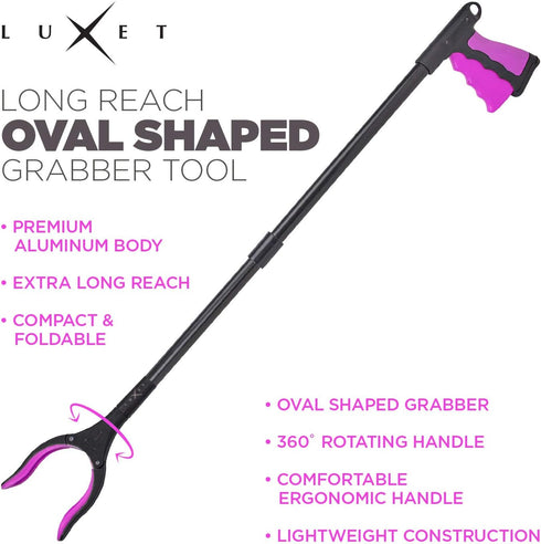Grabber Reacher Tool - Long 32 Inch (Pink) Aluminum Foldable Pick Up Stick - Lightweight Trash Picker Claw for Elderly
