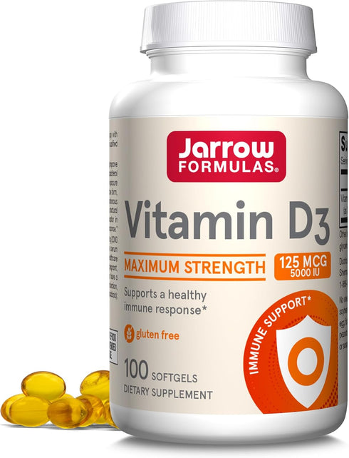 Jarrow Formulas Vitamin D3 125 mcg (5000 IU), 100 Servings, Bone Health, Immune Support, Gluten Free