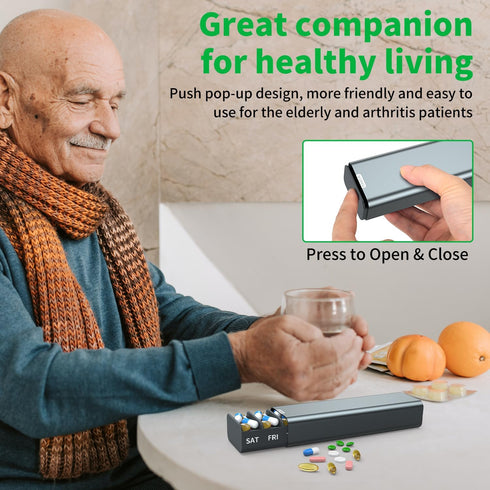 TecQach 7 Metal Weekly Pill Organizer Day,Removable Comparments Daily Pill Box, Travel Pill Case, Large Capacity Cute