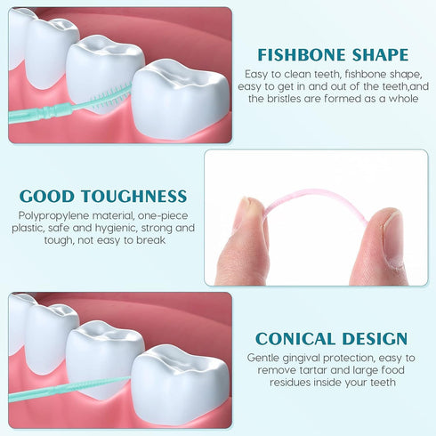 Toothpicks with Bristles, Double-Side Dental Picks, Disposable Plastic Toothpicks, Portable Package (40 Count x 2 Pack)