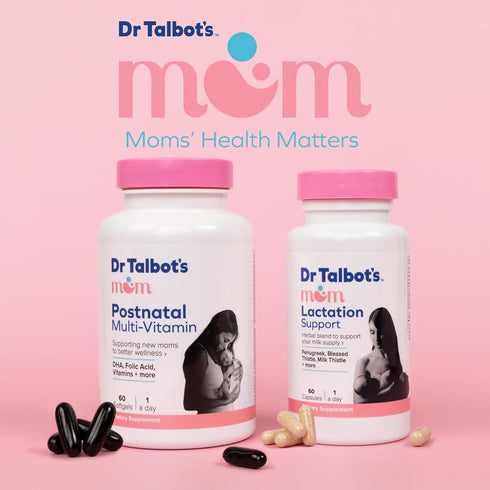 Talbot's 60 Dr. Mom Postnatal Multi-Vitamin - DHA, Folic Acid, Vitamins, and More - Supports New Moms to Better