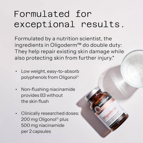 Quality of Life Oligoderm - Premium Skin Support Supplement with Oligonol & Niacinamide, 60 Capsules