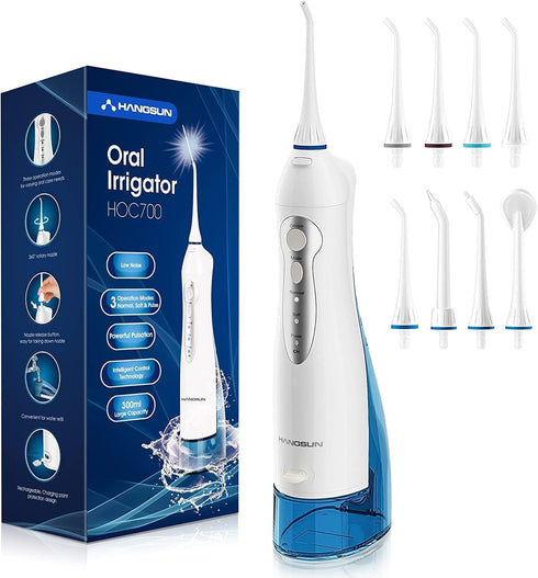 Hangsun Water Flosser Cordless Oral Irrigator - Rechargeable Dental Water Jet HOC700, 300ML Water Tank, 4 Jet Tips