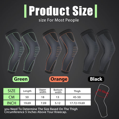 6 Pcs Long Compression Leg Sleeves Full Leg Sleeves Full Compression Knee Sleeves Knee Braces Knee Support for Men Women Arthritis Joint Pain Relief Reduce Varicose Veins and Swelling Cycling Sport