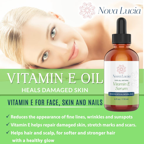 Organic Vitamin E Oil for Skin, Face, Hair Growth, Acne Scar Treatment, 4 oz