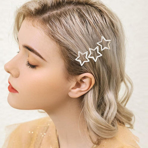 Star Hair Clips 2000s Y2K Snap Hair Barrettes, Non Slip Silver Metal Hair Accessories for Girls Women - 15 PCS 1.18"