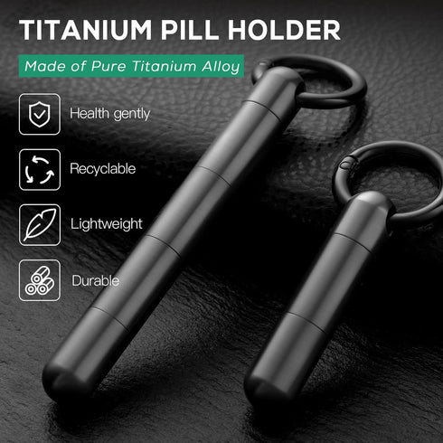 TISUR Small Keychain Pill Holder, Waterproof Titanium Pill Fob for Travel Purse Pocket, Mini Organizer Box