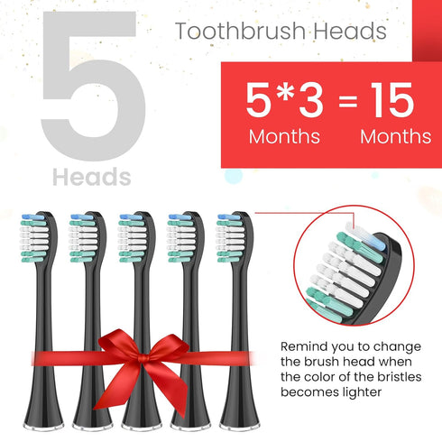 Replacement Toothbrush Heads - Compatible with AquaSonic Black Series, Vibe Series, Pack of 5
