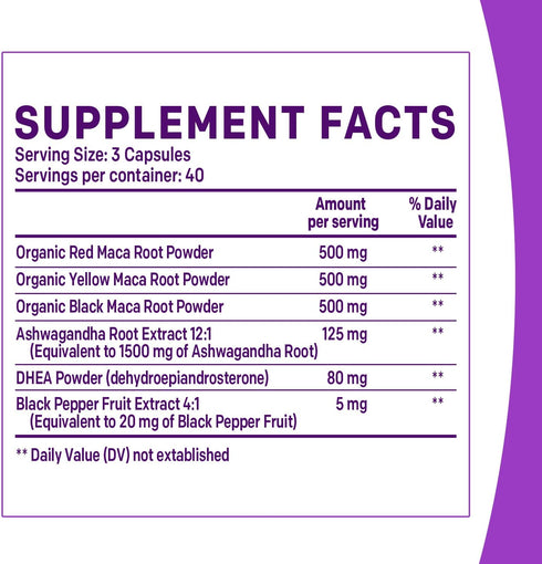 6-in-1 Organic Maca Root & Ashwagandha Capsules 1710mg, 120 Capsules, DHEA & Black Pepper Extract, Mood & Stamina