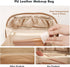 Large Capacity Waterproof PU Leather Cosmetic Bag for Women, Open Flat Makeup Organizer with Clear Divider and Handle