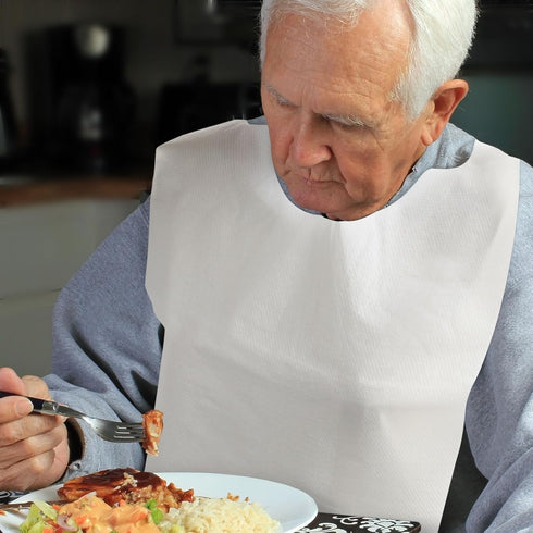 Wellbrite 15.5 23.6 Pack 100 Disposable Bibs for Adults - x in - White, of - Over-the-Head Design & Adult Disposable