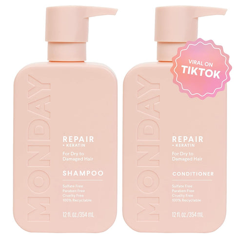 MONDAY HAIRCARE Repair Shampoo and Conditioner Set 12oz for Dry to Damaged Hair with Keratin, Coconut Oil, Shea Butter