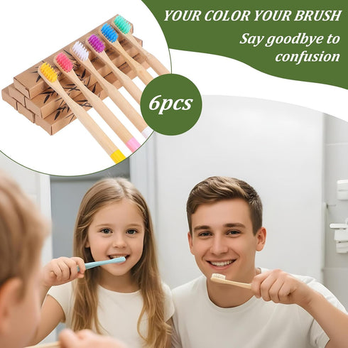 Hadnves 6 Set PCS Kids Bamboo Toothbrushes Soft Bristles Natural Wooden Round Handle Tooth Brush Children Toothbrush