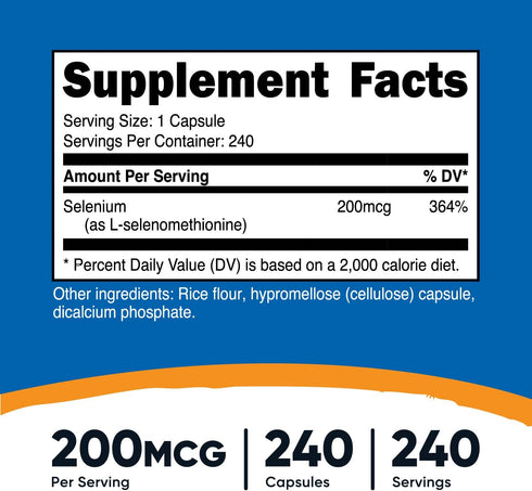 Nutricost Selenium 200mcg, 240 Vegetarian Capsules, Non-GMO, Gluten Free L-Selenomethionine