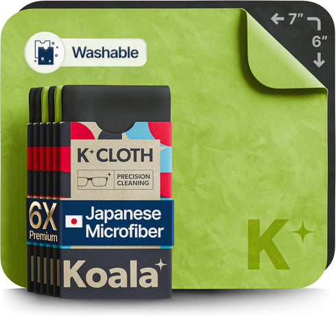 Koala Lens Cleaning Cloth, Japanese Microfiber, Eyeglass Cleaner, Black & Green, Pack of 6
