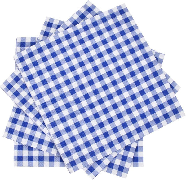 Gatherfun Cocktail Napkins 3-ply, 80PCS Blue and White Gingham Disposable Paper Napkins for Restaurant Bar Picnic