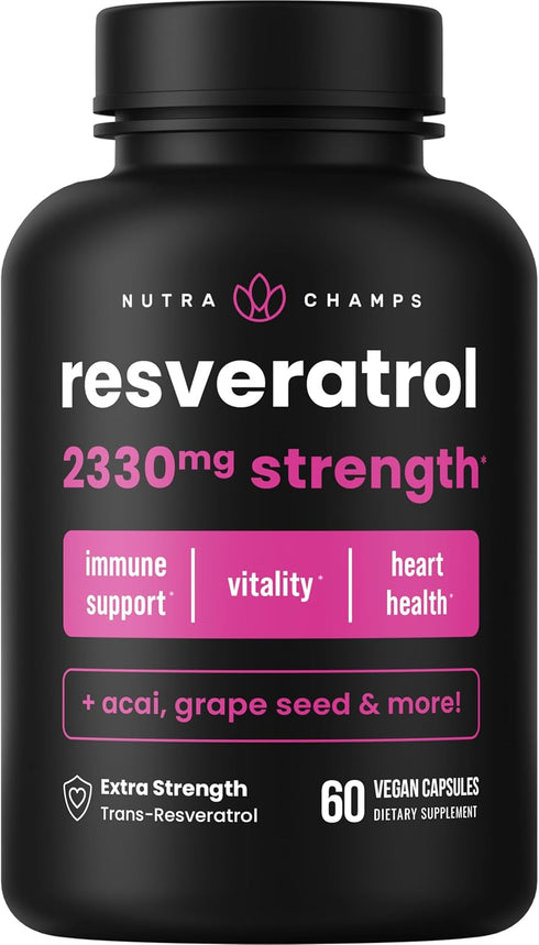 NutraChamps Resveratrol Supplement, Extra Strength for Healthy Aging, Immune Support, 60 Vegan Capsules