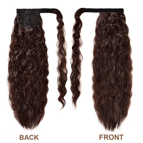 YEAME 22 Inch Long Corn Wave Ponytail Extension Clip in, Wavy Curly Heat Resistant Synthetic Hairpiece (Medium Brown #4)
