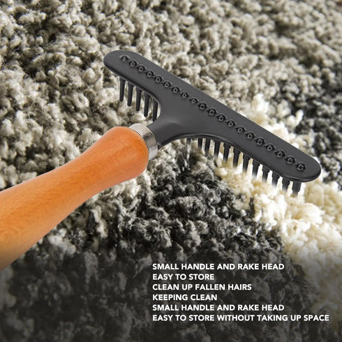HURRISE Handheld Carpet Rake Cleaning,Pet Hair Removal Broom,Narisley Carpet Rake,Grooming Stainless Steel Hair Groomer Rug Rake for Beauty Salon