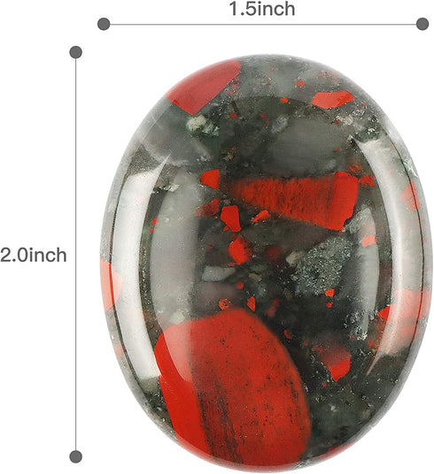 Africa Bloodstone Thumb Worry Stone by Artistone, Hand Carved Chakra Healing Crystal for Anxiety Relief, 2 inch