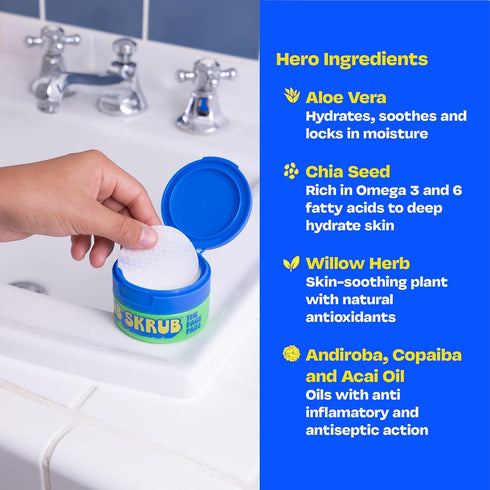 The Face Pads - Tween Boys & Teens Acne Cleansing Pads for Kids - 40 Wipes for Greasy Skin & Freshness