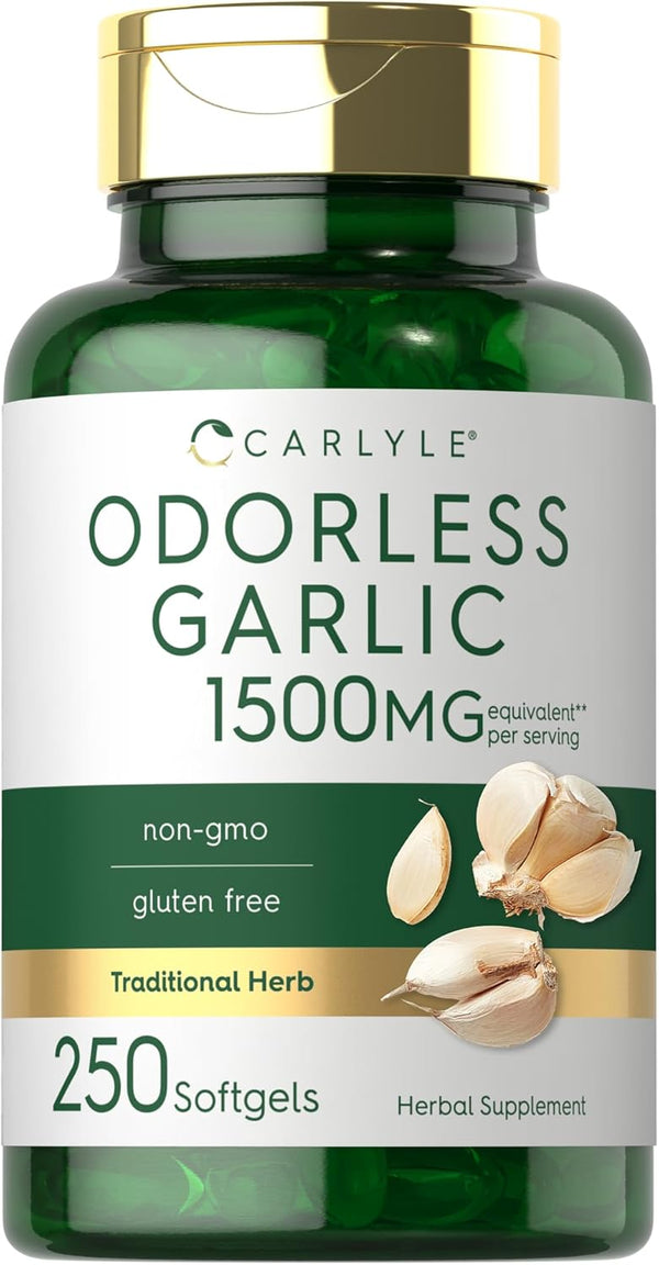 Carlyle Odorless Garlic Softgels 1500mg - 250 Count, Non-GMO, Gluten Free Extract Supplement