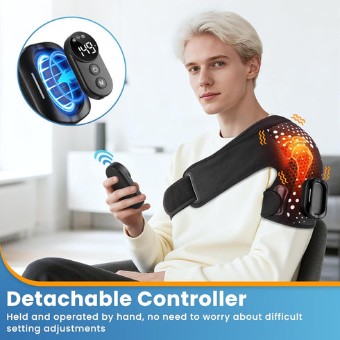 YUANBO Cordless Shoulder Heating Pad, Portable Shoulder Massager Heated Shoulder Wrap & Brace with Massage for Men