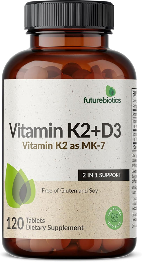 K2 D3, 2 1 5000 D3 90 K2 MK-7 120 Futurebiotics Vitamin with in Support, IU Vitamin & mcg Vitamin Non-GMO, Tablets