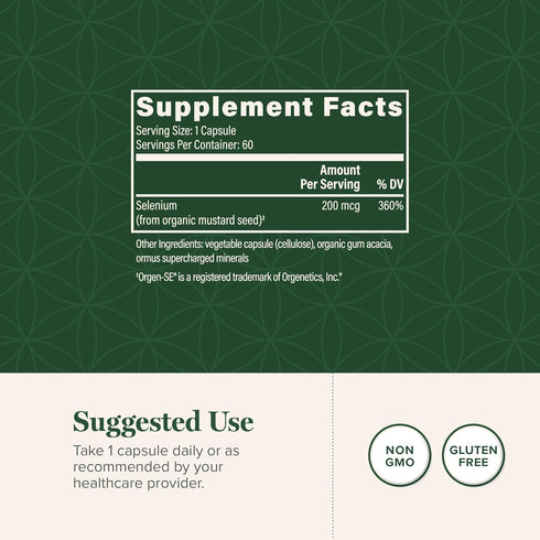 Global Healing Selenium 200mcg, Organic Ingredients, Antioxidants for Thyroid Support, Non-GMO & Gluten-Free, 60