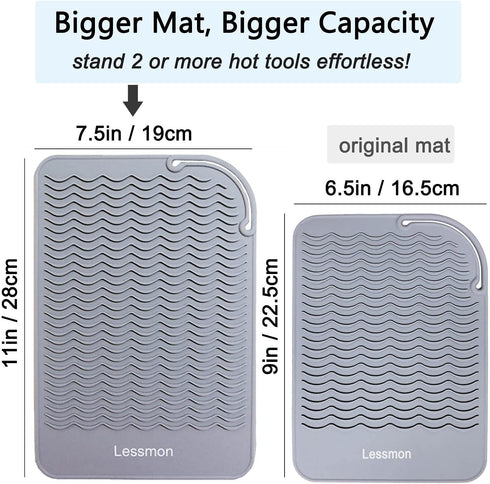 Large Heat Resistant Mat, 11" x 7.5" for Curling Irons, Hair Straightener, Flat Irons, Grey