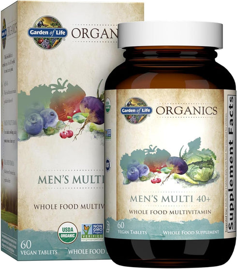 Garden of Life Organics Whole Food Multivitamin for Men 40+, 60 Tablets, Vegan Certified Organic