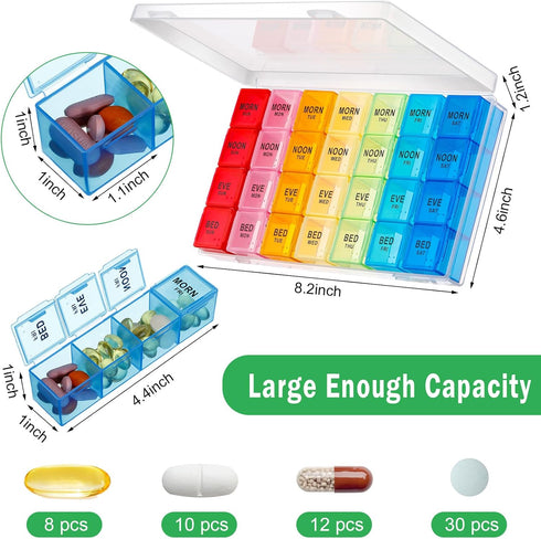 6 Pack Weekly Pill Organizer, Waterproof Pill Box for 4 Times a Day, Big Medication Container for Vitamins and