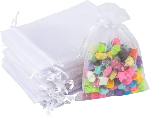 G2PLUS 100PCS White Organza Bags, 4x6 in, Sheer Mesh Drawstring Gift Bags for Wedding Favors