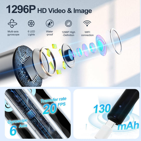 vasdaren 1296P, 9 Set 8 Ear Wax Removal, Ear Wax Removal Tool Camera Built-in Easy and Safe Ear Cleaning, Earwax