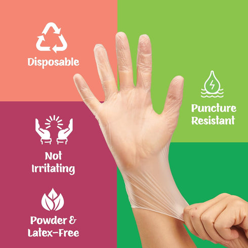 Disposable Vinyl Gloves | Extra Large Heavy Duty Non Sterile Powder Free Latex Free Rubber | 100 Count Food Safe
