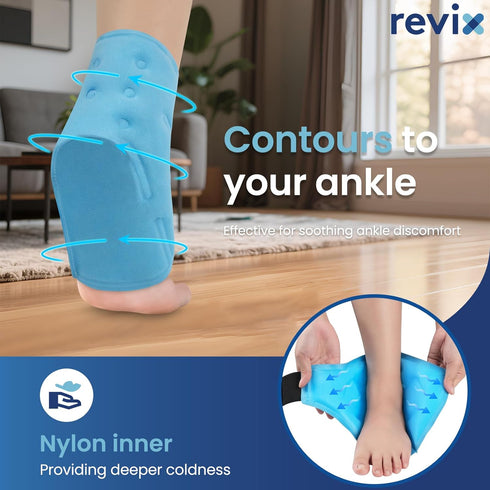Pack REVIX Ankle Ice Wrap for Plantar Fasciitis & Foot Pain Relief, Reusable Gel Cold Compress Wrap for Feet Swelling
