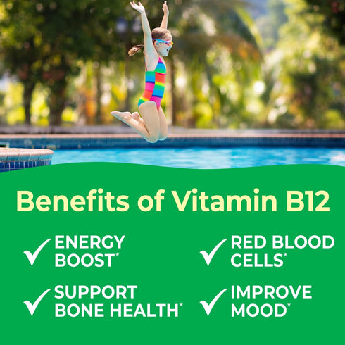 Kids Vitamin B12 1000 mcg Chewable Tablets, 120 Chewables | Tasty Natural Cherry Flavor, Vegan, Gluten Free