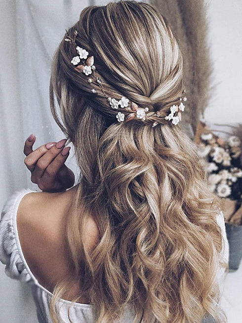 Jakawin Bride Flower Wedding Hair Vine - Crystal Hair Piece, Pearl Bridal Headpiece, Leaf Hair Accessories for Women