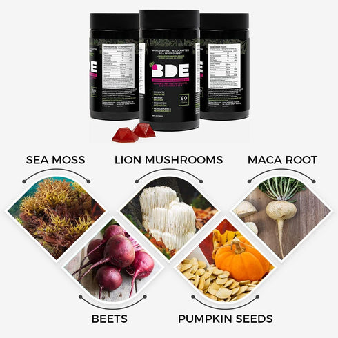 BDE Wildcrafted Sea Moss Gummy with Maca Root, Beets, Lions Mane Mushroom, 60 Count