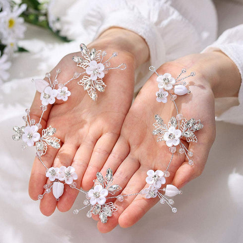 Unicra Silver Bridal Hair Vine Flower Piece, Leaf Party Hair Accessories, Crystal Hair Jewelry Rhinestone Headpieces